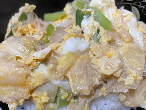 白菜と長ネギとえのきの甘辛卵とじ丼